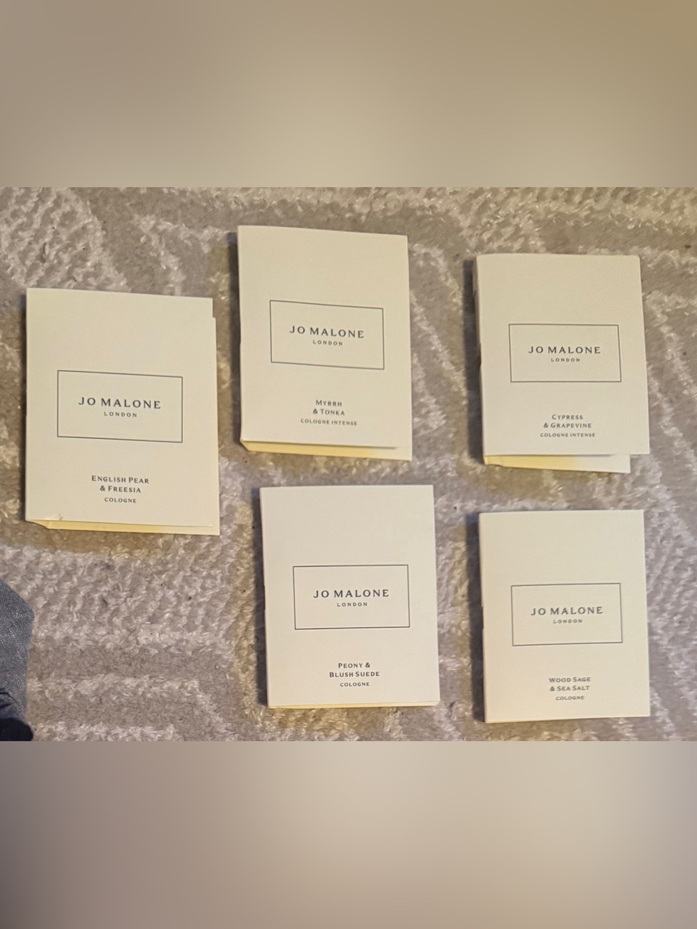 New 5 Piece Jo Malone London Cream Sample Card Cologne Lot